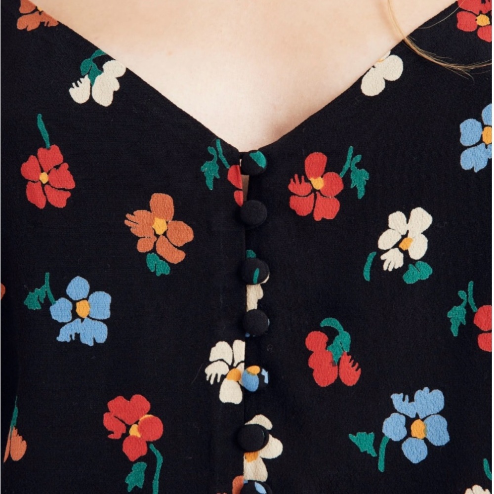 NWOT Madewell Button Down Black Cami In Colorful Pressed Flowers Size 00 - Picture 4 of 5